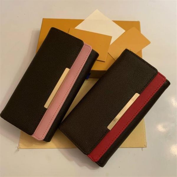

2021 fashion style women genuine leather designer wallets woman luxury holder wallet long purse clutch bag266n, Red;black