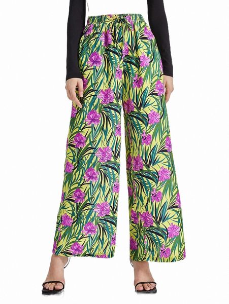 

women's pants & capris x swinging 60's floral print wide leg pants z47f#, Black;white