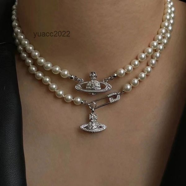 

pendant necklaces vivian with west queen mother saturn round pearl necklace wind planet pendant choker collarbone chain female, Silver