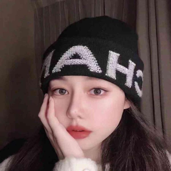 

beret xiaoxiangfeng c family wool hat song qian's same letter embroidery knitted warm double-layer cold294u, Blue;gray