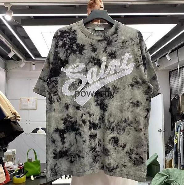 

men's plus tees polos men's plus tees embroidery tie-dyed short-sleeved men's t-shirt loose, Black;brown