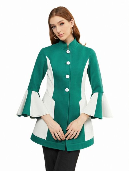 

women's down & parkas x manic pop two tone flounce sleeve overcoat v6az#, Black