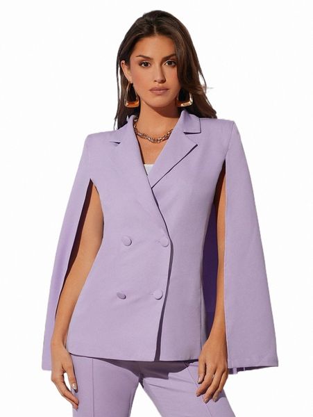 

women's two piece pants cloak sleeve double breasted blazer l69l#, White
