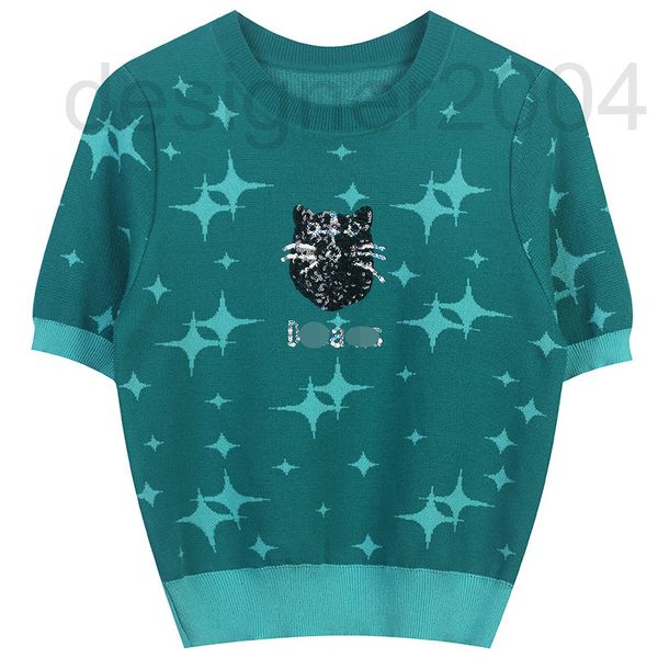 

women's sweaters designer t-shirt women's spring new 2022 contrast star jacquard cartoon cat sequin embroidery temperament pullove, White;black