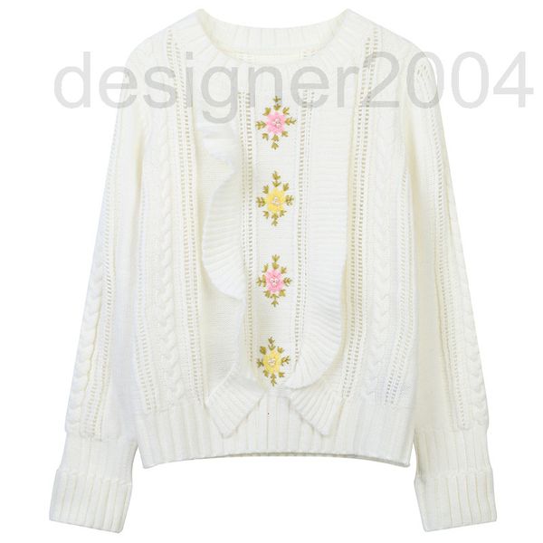 

women's sweaters designer minority knitted pullover sweater autumn new color contrast flower embroidery ear edge stitched round neck fe, White;black