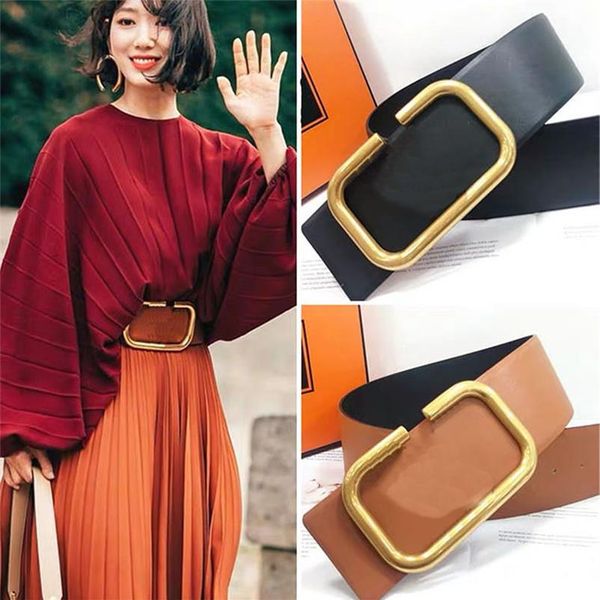 

fashion designer belts for woman width 7cm girdle womens belt big gold letter buckle leather luxury women waistband acc283h, Black;brown