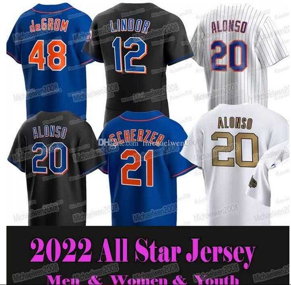 

baseball jersey 2022 all-star new 19 mark canha 2 dominic smith 18 darryl strawberry 17 keith hernandez 31 mike piazza 48 jacob degrom 41 to, Blue;black
