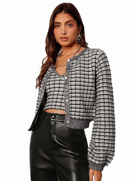 

women's sweaters plaid pattern lantern sleeve cardigan g2mv#, White;black