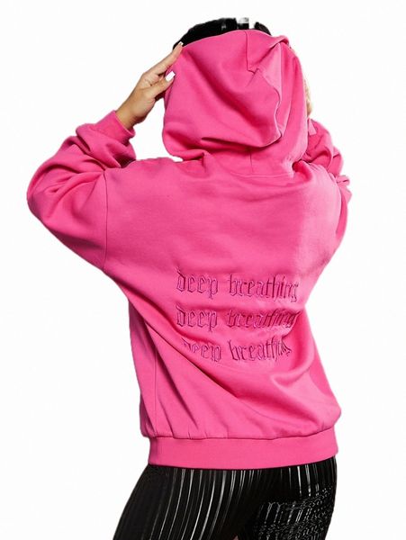 

women's hoodies & sweatshirts sxy drop shoulder slogan embroidery hooded sweatshirt r88o#, Black