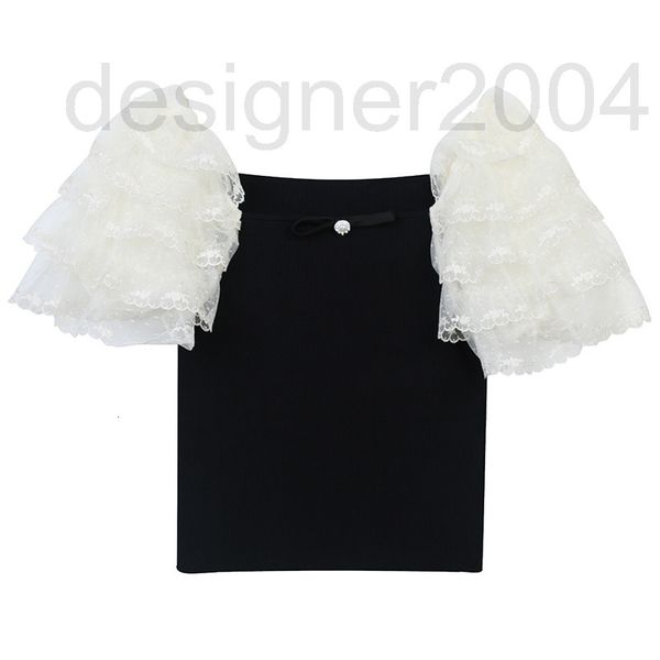 

women's sweaters designer fashionable women's wear summer new black bowknot stud stitching elegant temperament square collar short, White;black
