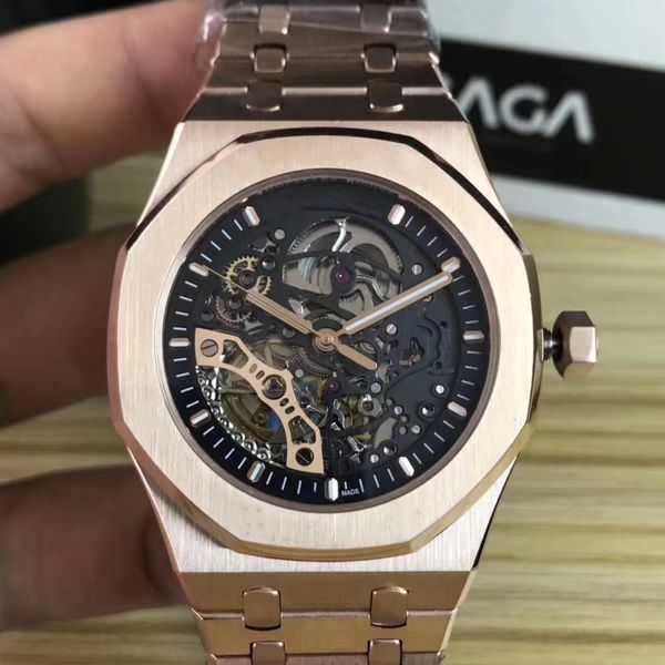 

2021 mens automatic mechanical watches classic style 42mm full stainless steel strap wristwatches hardlex glass super luminous a02, Slivery;brown