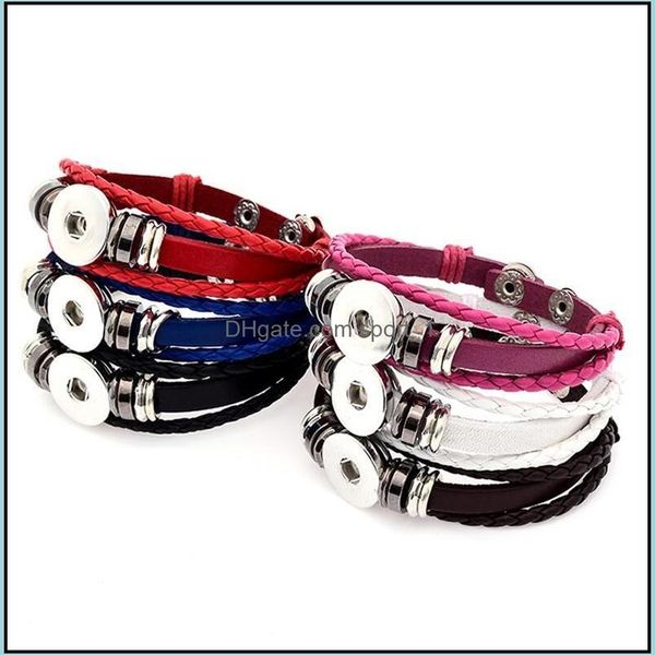 

charm bracelets noosa punk mtilayer snap button bracelet diy 18mm ginger braided leather women men snaps jewelry drop delivery sport1 dhy4t, Golden;silver