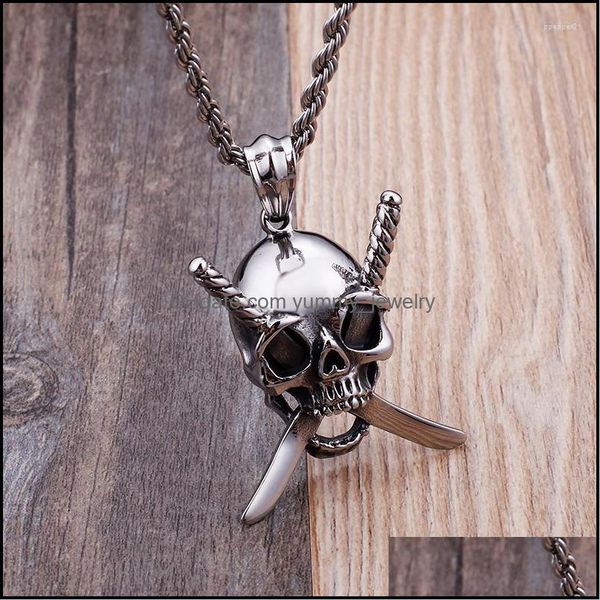 

pendant necklaces pendant necklaces punk non-mainstream rock double knife skl mens hanging titanium steelpendant drop de yummyjewelry dhqq0, Silver