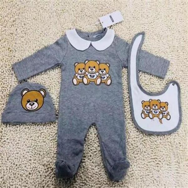 

newborn fashion brand baby clothes set cute infant baby boys letter romper baby girl bibs cap outfits sets269u, White