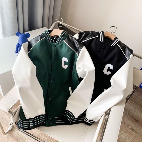 

ce jacket women's stitching contrast letter big c stand-up collar couple baseball jacket coat, Black;brown