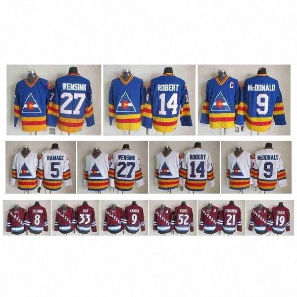 

college hockey wears jersey 95 retro colorado avalanche hockey jersey 33 patrick roy forsberg wensink 14 robert 52 foote 5 ramage 9mcdonald, Black