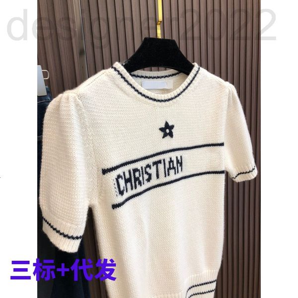 

women's knits & tees designer d family small fragrance short sleeve five pointed star bubble letter jacquard same blouse knitted sweate, White