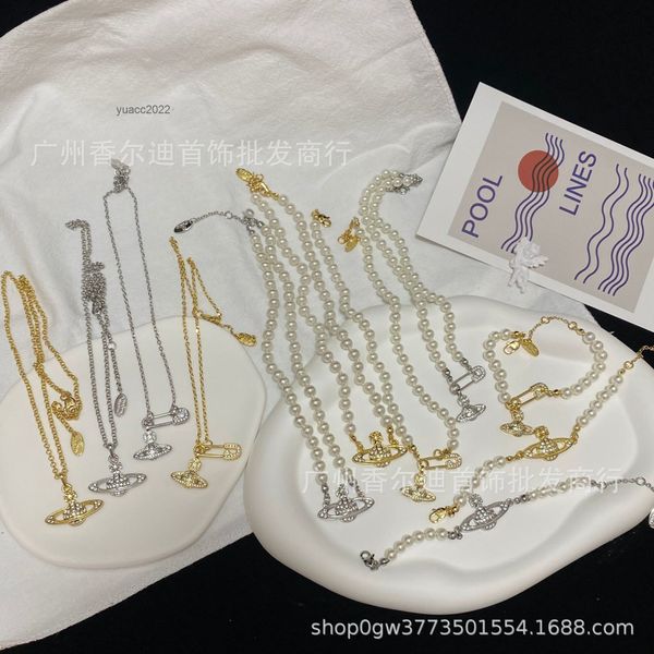 

pendant necklaces vivian westwood's necklace saturn pearl pin necklace is versatile full of diamonds stars overlapping collarbone chain, Silver