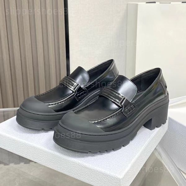 

code loafer d-doll pump dress shoes chunky loafers women designer shoe brushed calfskin leather platform mary jane slip on casual flat pumps, Black