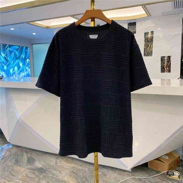 

designer t shirt botteg ven shirt 2022 early bv men's new niche fashion brand plaid round neck short sleeve t-shirt thin style trend pe, White;black