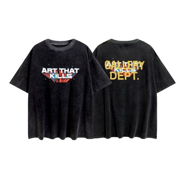 

fashion galleryes casual t shirts summer gilding color printing short sleeve vintage high street washing old loose men's women's t, White;black