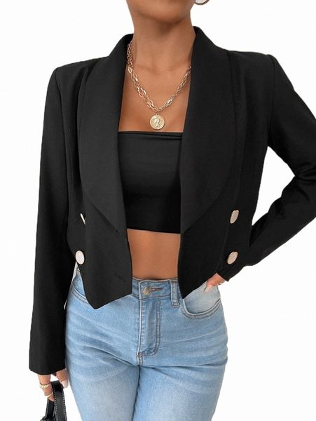 

women's two piece pants double breasted bandana hem crop blazer d2dm#, White