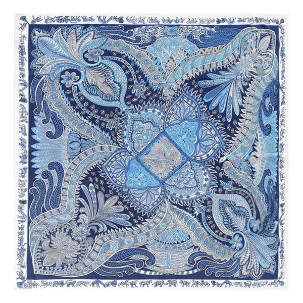 

new twill silk scarf women cashew flowers print neckerchief lady echarpes large square scarves female foulard shawls wraps 130x130cm249m, Blue;gray