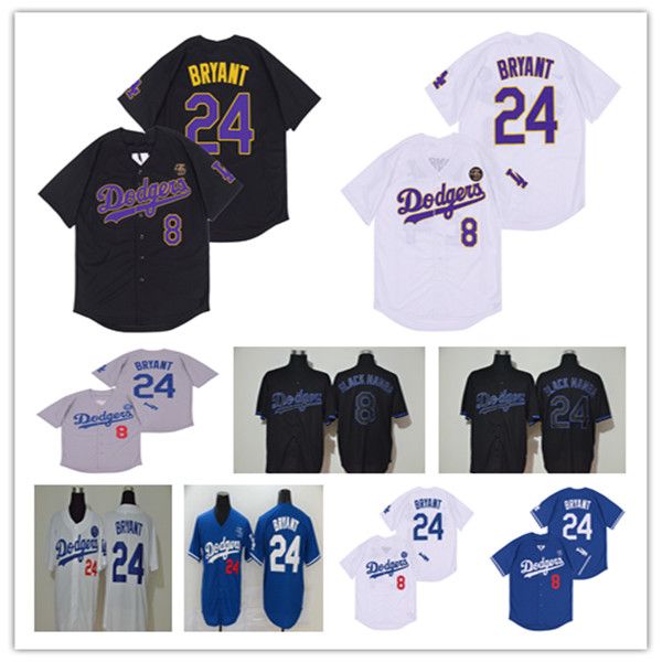 

2020 los angeles baseball 8 24 bryant kb black mamba jersey men women youth full stitched shirt blue white grey good quality