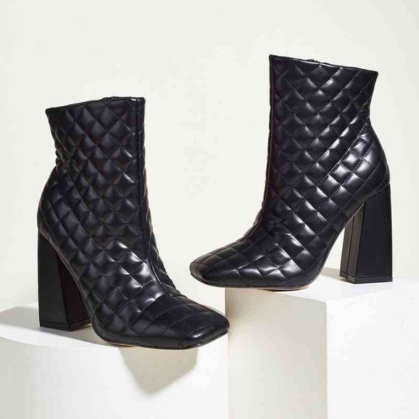 

boots leather square toe thick heel high boots women shoes winter 220830, Black