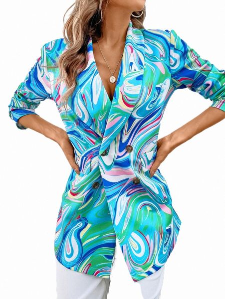 

women's two piece pants marble print double breasted blazer l5pj#, White