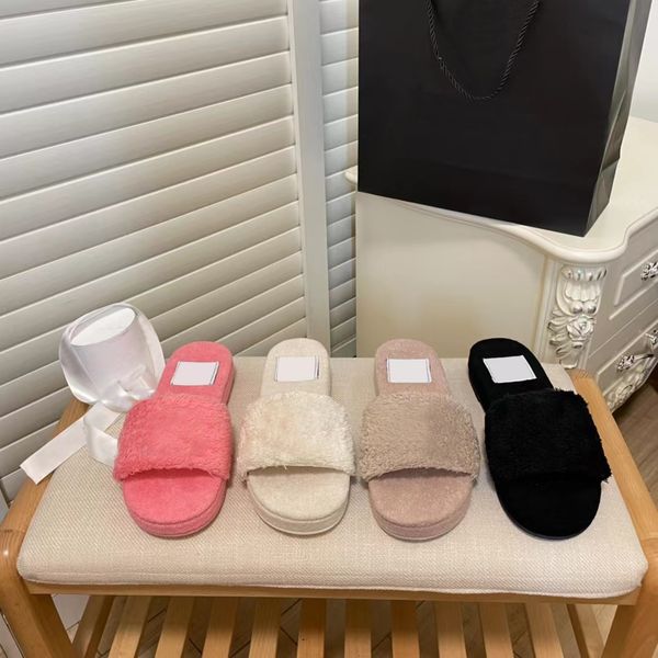 

designer women slipper fashion calfskin embroidered pearl sandals wool winter soft luxury plush sandals rubber leather sole slippers quantit, Black