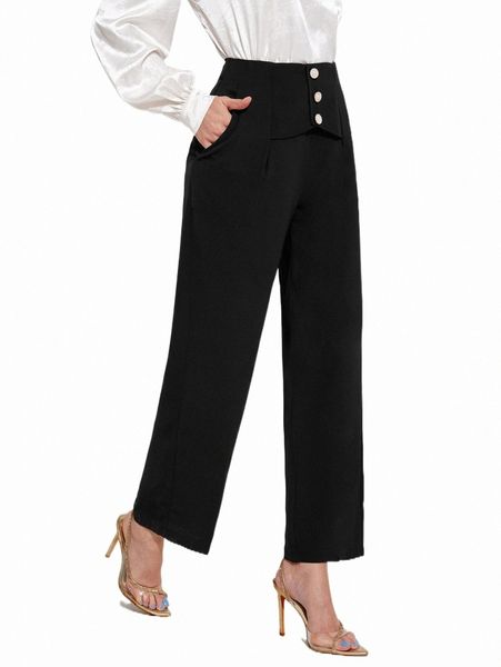 

women's pants & capris high waist button front pants p4p5#, Black;white