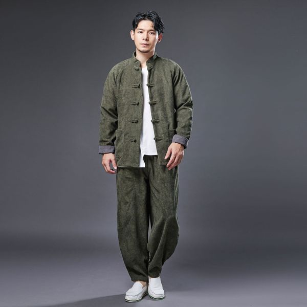 

tang suit ethnic clothing for men asian costume and pant set oriental traditional wear loose breathable cotton autumn outfit, Red