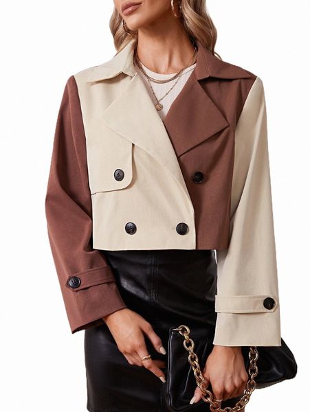 

women's trench coats two tone double breasted trench coat q8wh#, Tan;black