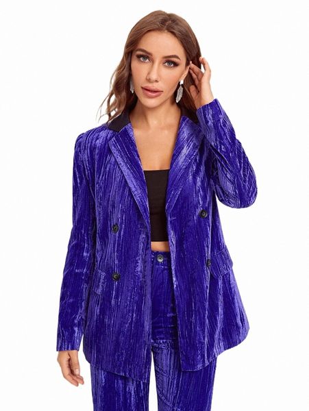 

women's two piece pants double button velvet blazer m0qd#, White