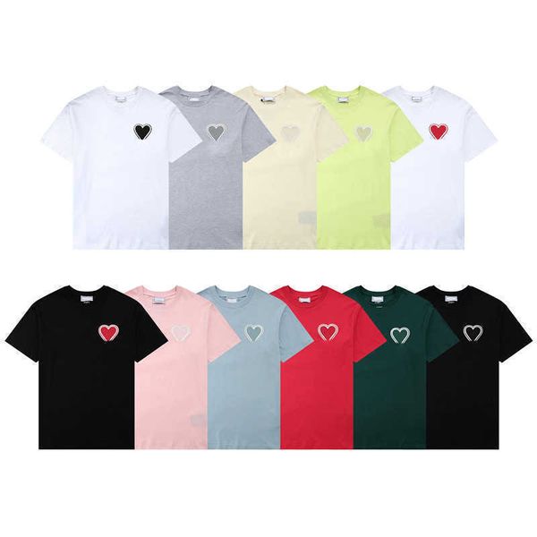 

paris fashion mens designer t shirt amis embroidered red heart solid color big love round neck short sleeve t-shirt for men and womenmhvzmhv, White;black