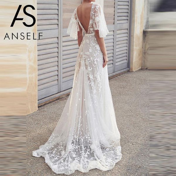 

casual dresses women lace dress elegant long gowns romantic v-neck maxi backless evening club wedding white party dresses female vestidos, Black;gray