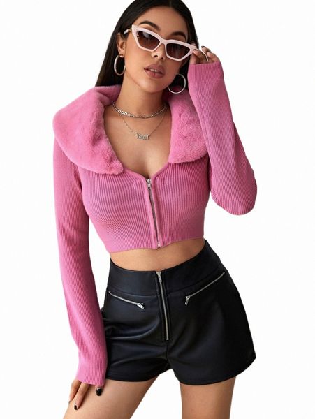 

women's sweaters borg collar zip up crop cardigan 70d8#, White;black