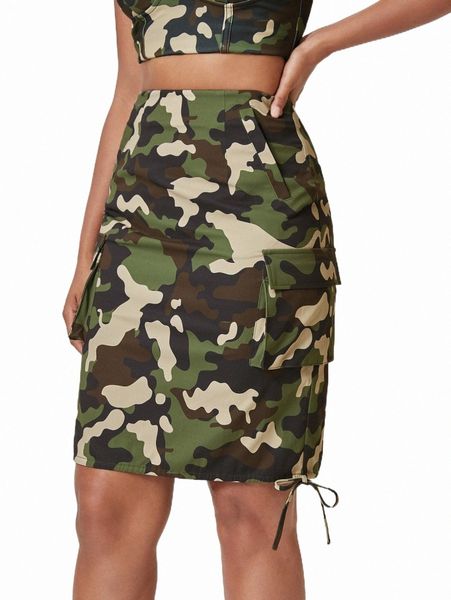 

skirts x kesha alein camo print zipper back flap pocket skirt 32bq#, Black