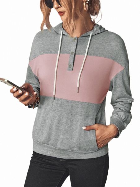 

women's hoodies & sweatshirts two tone drop shoulder drawstring hoodie h4ws#, Black