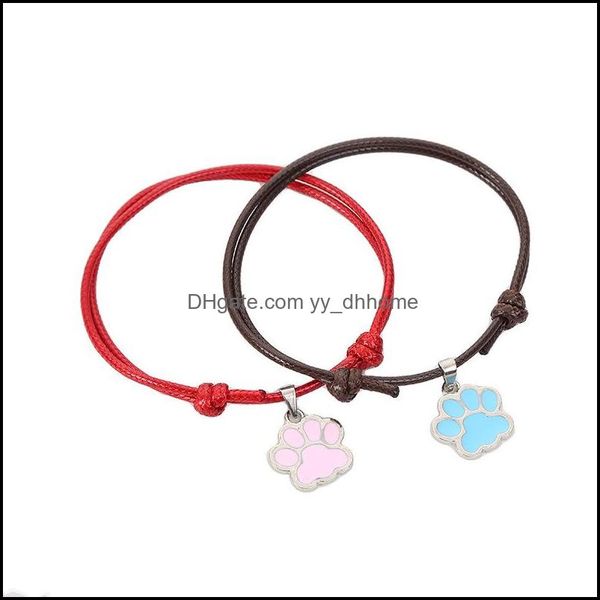 

link chain simple and cute footprint drip oil woven bracelet student couple adjustable drop delivery 2021 jewelry bracelets yydhhome dhun3, Black