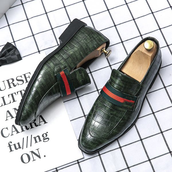 

Loafers Men Shoes Crocodile Pattern PU Stitching Ribbon Metal Buckle Fashion Business Casual Party Daily AD064, Clear
