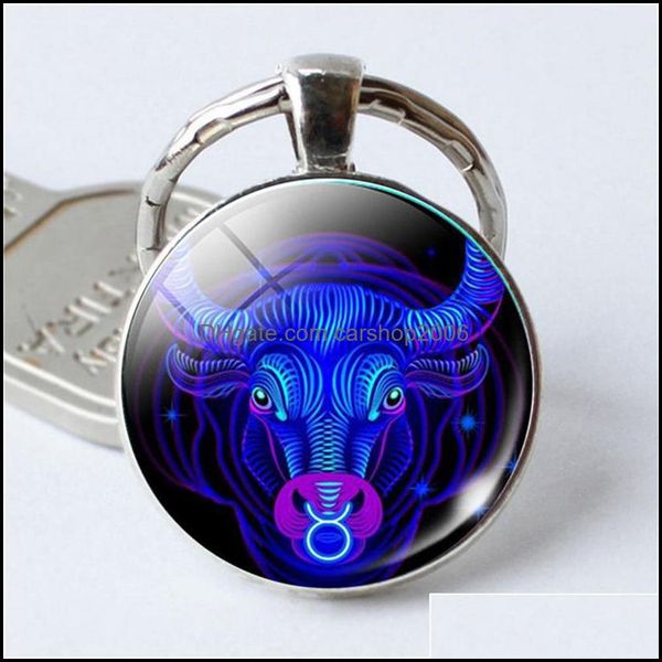 

key rings 12 constellation keychain zodiac sign key chain round glass pendant keyring keyfob for handbag purse bags car charm xmas gi dhrie, Slivery;golden