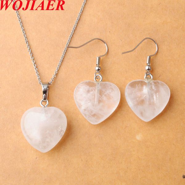 

natural stone necklace jewelry sets for woman white crystal heart pendant earrings bridal wedding set o9497, Silver