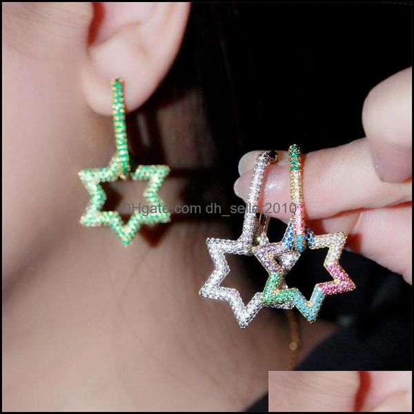 

dangle chandelier shining bling fl colorf zircon hexagonal dangle drop earrings real gold plated star earring jewelry dhseller2010 dhkmj, Silver