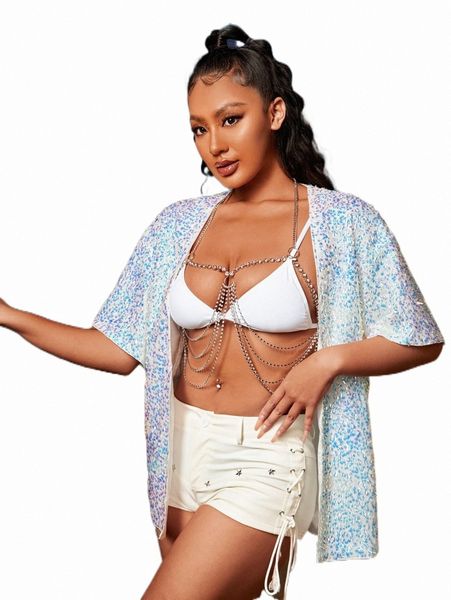 

women's down & parkas sxy drop shoulder open front sequins coat g5bc#, Black