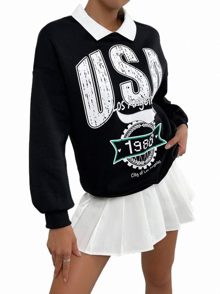 

women's hoodies & sweatshirts letter graphic drop shoulder sweatshirt 81vf#, Black