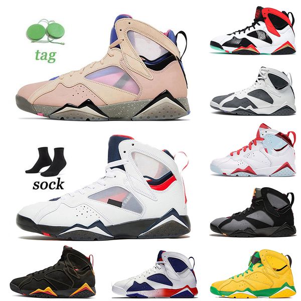

jumpman 7 sapphire citrus 7s basketball shoes size 36-47 women men athletic sports sneakers black patent oregon ducks french blue flint bord, White;red