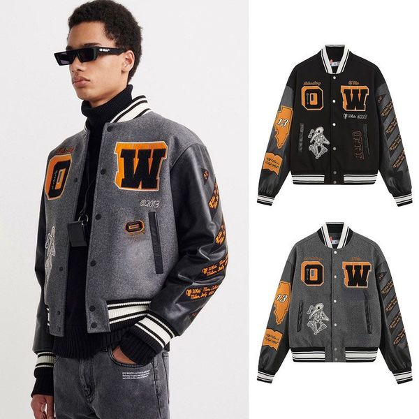 

off baseball jacket men designer coat ow embroidered cardigan jackets hip hop suit coats, Black;brown