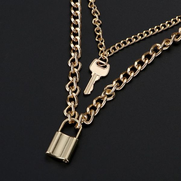 

fashion choker lock necklace layered chain on the neck with lock punk jewelry mujer key padlock pendant necklace for women gift279y, Silver
